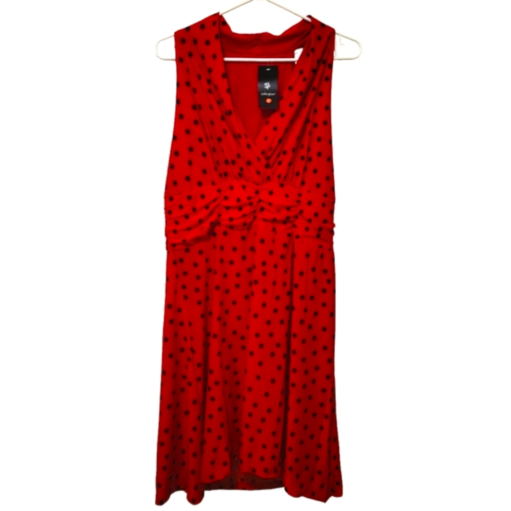 New Red Polka Dot Silk Blend Dress – 65% Silk, Size XL